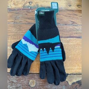 LL Bean Katarina knit gloves Black, teal & white - Size S/M NWT